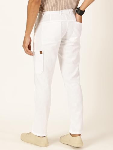 Image of Thomas Scott Men's | Solid | Light Weight | Breathable Fabric | Elasticated Waist | Mid Rise | Straight Fit | Cotton Linen | Button Clouser | Chino Trouser | Pants