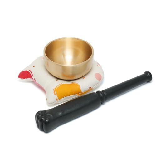 MimoriHive ペット 仏具 おりんセット 猫 犬 顔 布製台座 肉球 ヘアライン仕上げ 指紋防止 防錆コーティング 真鍮製 おりん 仏壇 手元供養 メモリアル 3点セット オリジナル (フラワー2+黒)