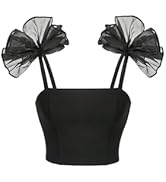BEAUDRM Women's Solid Spaghetti Strap Crop Cami Top Sheer Mesh Slim Fit Party Camisole