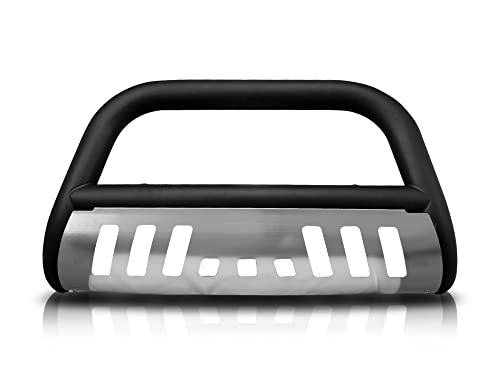 Image of Armordillo 8713648 Classic Series Bull Bar - Matte Black with Aluminum Skid Plate Fits 2009-2018 Dodge Ram 1500 /2019-2023 Classic