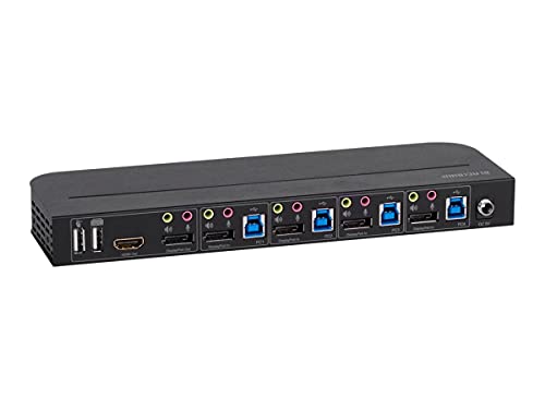 Image of Monoprice 4K DisplayPort 1.4 and USB 3.0 4x1 KVM Switch - 4K@60Hz, 18 Gbps, HDR, YCbCr 4:4:4, HDCP 2.2, HDMI 2.0, Share 4 Computers with 1 Keyboard Mouse, Monitor, Printer, Black - Blackbird Series