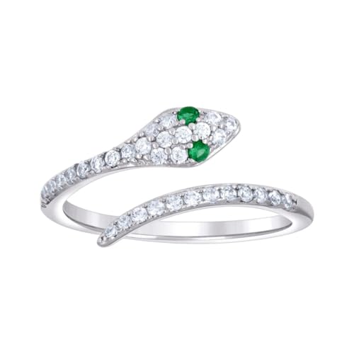 Bague serpent argent 925 large 8,5 mm anti-ternissement zircone verte