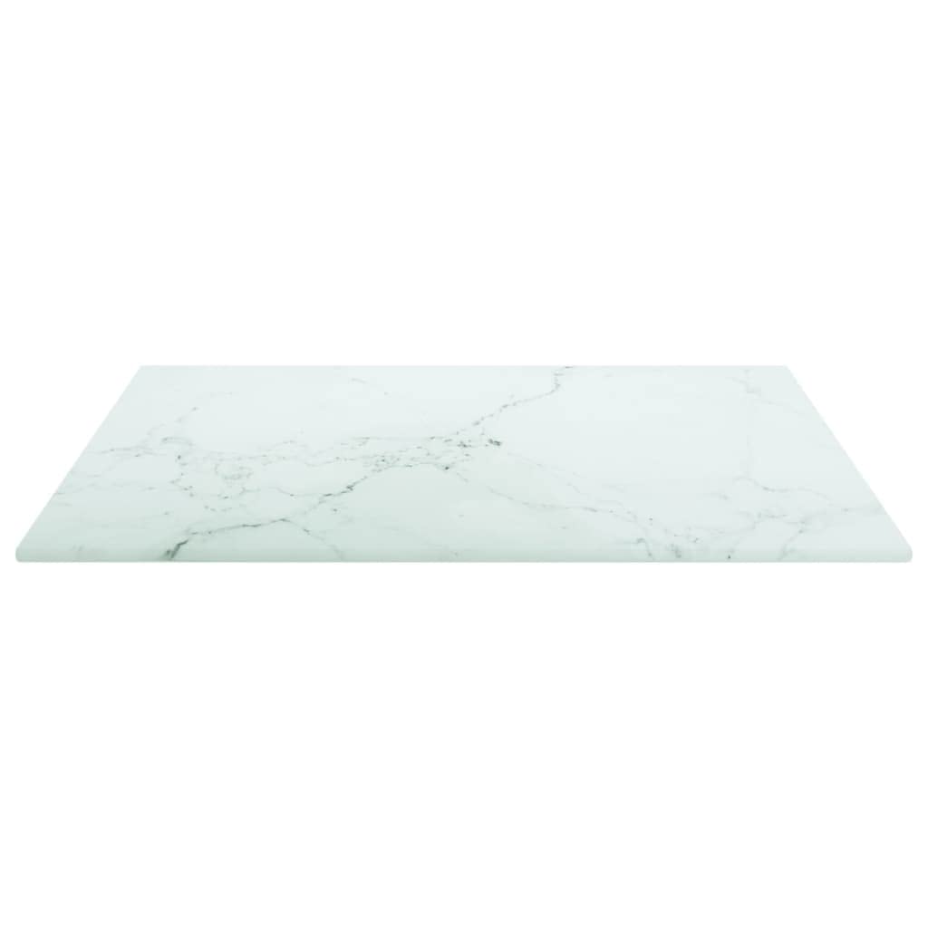SKM Table Top White 40x40 cm 6 mm Tempered Glass with Marble Design (Weight-3KG)