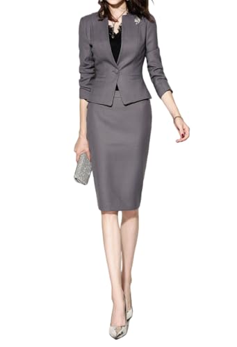 Suits for Women Business 2 Pieces Long Sleeve Office Formal One Button Lady Blazer Skirt Suit Set Outfits