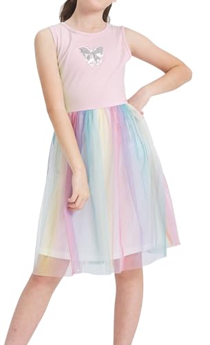 DANI CHINS Vestido Tutú De Punto Sin Mangas Para Niñas, Vestidos De Tul Coloridos, Rosado, 5