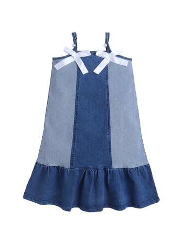 Image of Dresses for Kids Girls, Stylish Knee Length Once Piece Denim Frocks for Girls, Casual Dress for Summer & Birthday Family Gathering & Special Occasion