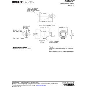 Kohler K-72797-CP Artifacts Wall-Mount Handshower Holder and Supply Elbow, Polished Chrome - image 3