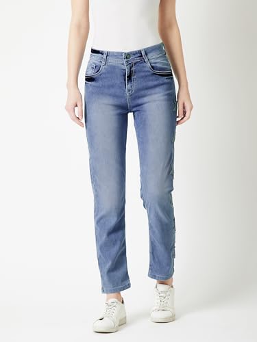 Image of Miss Chase Women's Skinny High Rise Cropped Fringed Hemline Detailing Stretchable Denim Jeans