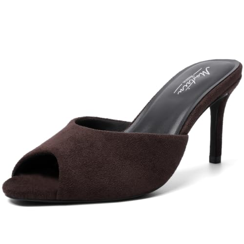 Image of Mostrin Kitten Heels for Women Summer Mules Heels Stiletto Heeled Sandals Slip On Backless Dressy Womens Sandals