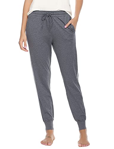 Kvswiu Womens 100% Cotton Jogger Pants High Waist Drawstring Tapered Sweatpants Dark Grey #TOP2