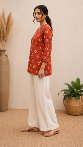 Image of Women's Floral Printed Cotton Kurti Summer Cotton Tunic Top for Girls