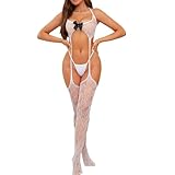 LDNSTQI Women Mesh One Piece Full Bodystocking See Through Pajama Breathable Long Pants Lingerie Valentines Day Sleep Lounge Fishnet Stocking Nightwear Mesh Bodysuit for Sex