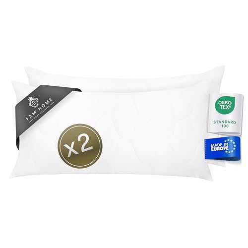 Kopfkissen 40x80 2er set – weich & atmungsaktiv – schlafkissen allergiker geeignet – kissen 40 x 80 waschbar bei 95°C – OEKO-TEX® zertifiziert – Mikrofaser Hülle – Faserbällchen Füllung – Made in EU