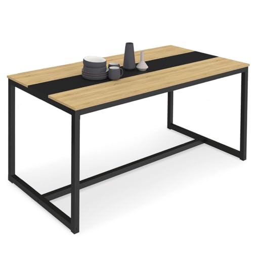 IDMarket - Table à Manger Rectangle Dover 8 Personnes Bande Centrale Noire Design Industriel 180 cm