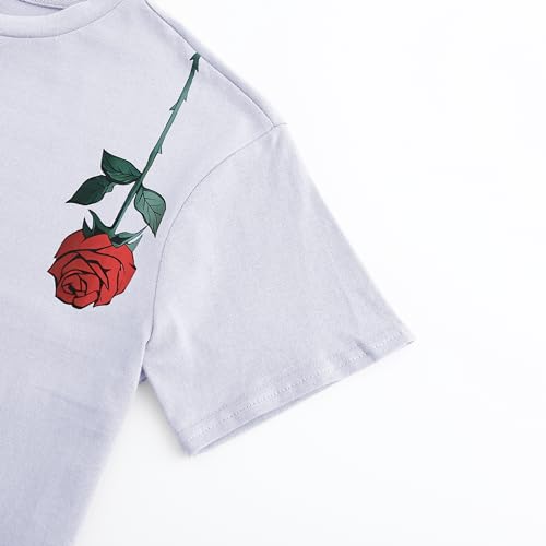 Boy's Graphic T Shirts Tees Floral Letter Short Sleeve Crew Neck T-Shirts Summer Tops White, 8 Years4