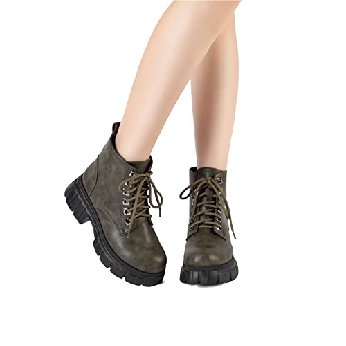 GATUXUS Women's Lace Up Combat Ankle Boots Fashion Low Chunky Heels Lug Sole Platform Hiking Booties Shoes2