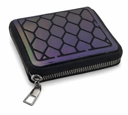 Iridescent Geometric Zip Wallet Honeycomb Pattern Color-Shifting-image-33
