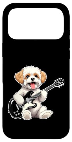 エレキギターを弾く面白いキャバション犬音楽愛好家 スマホケース iPhone 17 Pro Max 用