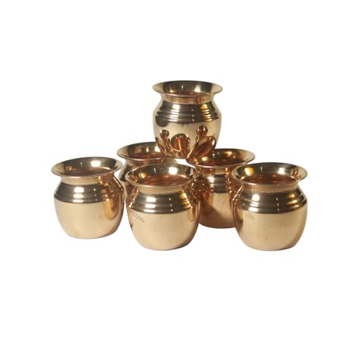 Image of Pure Copper Mini Lota Set of 6 for Pooja | Small Tamba Kalash, For Temple, Hawan & Daily Ritual Use, Traditional Copper Pot, For Home Decor & Gifting