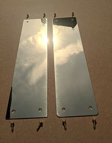 1 Piece of Door Metal Push Finger Kick Plates Mirror Polished Stainless Steel - Square or Rounded Corners (Rounded Corners, 350mm x 75mm)