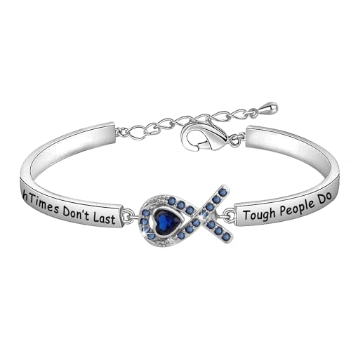 CENWA Blue Ribbon Awareness Charm Colon Cancer Fighter Bracelet Tough Times Don’t Last Bracelet Gift for Cancer Survivor