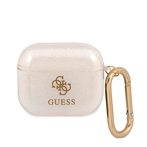 Image of CG MOBILE Guess TPU Colored Glitter Case with Anti-Lost Ring Compatible for AirPods 3 - Elegant Design - Scratch Resistant, Dustproof & Absorbing Protective Cover Officially Licensed (Gold)