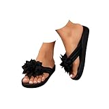 3D Floral Sandals for Women 2026 Dressy Flatform Thongs Flip Flops Summer Beach Vacation Fashion Casual Flip Flops Elegant Flower Trim Slippers (Black, US Footwear Size System, Adult, Women, Numeric, Wide, 7.5)