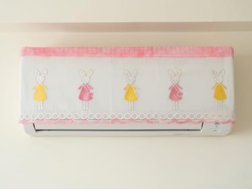 Image of Premium Cotton Net AC Cover for 1.5-2 Ton Split Air Conditioner | Dust Protection AC Indoor Unit Cover for Summer | Embroidered & Printed | Pack of 1 (Pink Bunny)