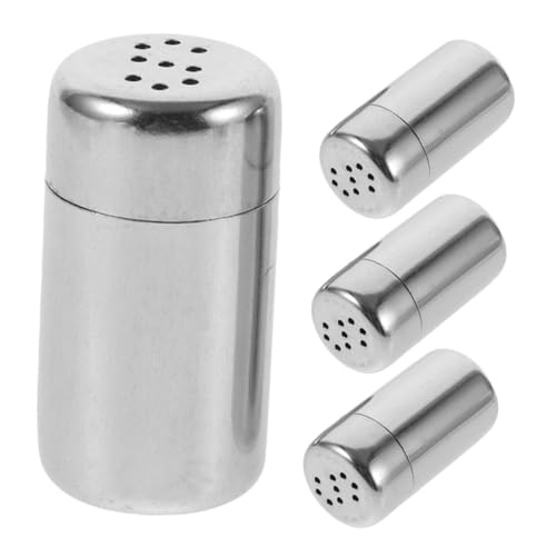 TOPBATHY 4 Piezas Pimentero Mini Agitador De Condimentos Para Acampar Latas De Coctelera Botella De Condimento De Metal Dragado De Condimentos Salero Para Cocina Silver Acero Inoxidable