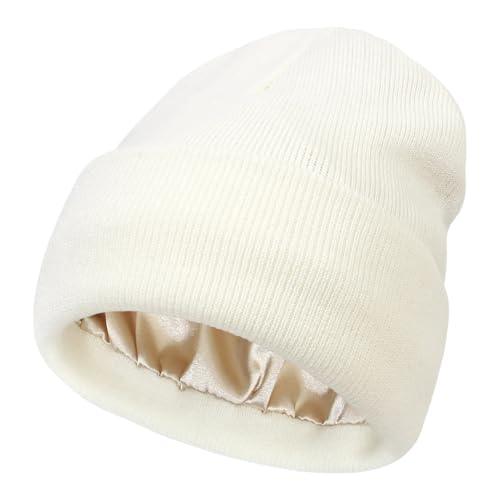 Bonnet unisexe doublé de satin de soie, bonnet chaud d'hiver revers