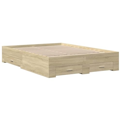 vidaXL Cama con Cajones, Somier Doble de Invitados, Estructura de Cama, Mueble para Dormitorio, Madera de Ingeniería Roble Sonoma 135x190 cm