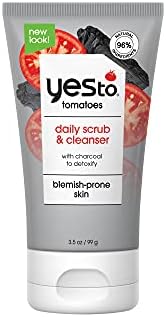 Yes To Tomatoes Clear Skin Detoxifying Charcoal Deep Cleansing Scrub 3.5 Oz, For All Skin Types To Deep Clean & Purify Skin, Vegan With 96% Natural Ingredients