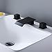BULUXE Waterfall Bathroom Faucet in Matte Black 3-Hole with Double Square Handles Widespread Black Bathroom Sink Faucet Solid Brass