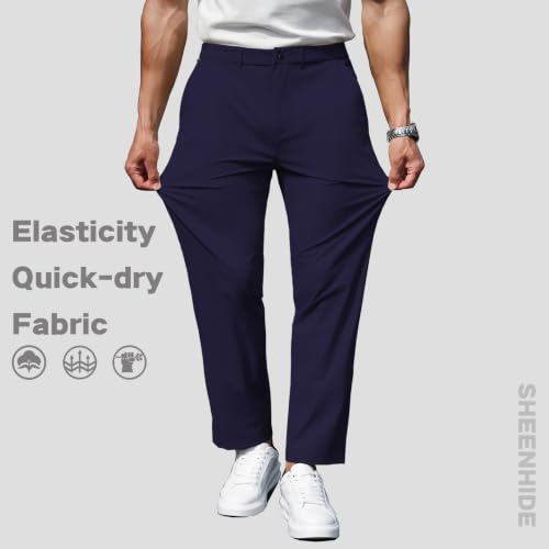 SHEENHIDE Mens Golf Pants Stretch Quick Dry Casual Pants with Dedicated Card Storage Pocket (NavyBlue,Large) — view 5