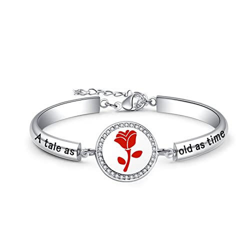 Nc A Tale As Old As Time Belle Rose Bangle Bracelet Beauty And The Beast Inspired Bangle Jewelry Rose Flower Floral Jewelry For Her (A Time B S) #TOP11