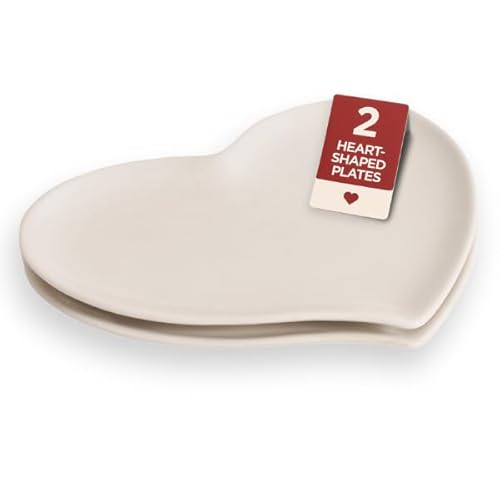 Heart Shaped Plates, Decorative White Ceramic Plates for Dessert, Appetizer, or Jewelry Display, Romantic Dinner Set for Two, Small Plate Dinnerware for Valentines Day, White Heart Decorations, 2 Pack