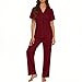 Pajamas for Women Set 2026 Spring 2 Piece Button down Pjs Sets Summer Soft Short Sleeve Fashion Sleep Lounge Sets Wine