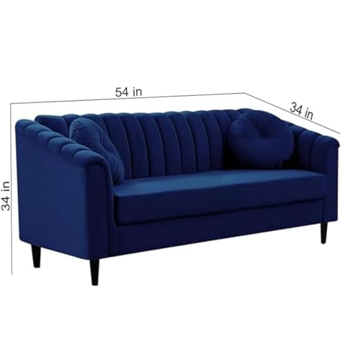 Image of FURNY Dorano 2 Seater Fabric Premium Sofa Set for Living Room - (Blue)
