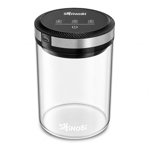 SHINOBI Glass Vacuum Coffee and Food Storage Container - 1.6 Liter Jar Holds Up to 23 Ounces of Coffee Beans - Airtight Food Storage Container - 1.6 Liter (TRANSPARENT GLASS)