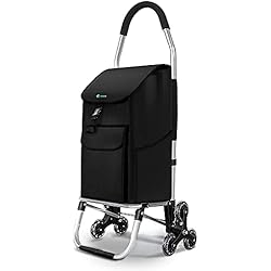 Patines Aluminio VOUNOT Carrito Compra Plegable de Aluminio, Carro de la Compra 6 Ruedas con Bolsa Oxford Desmontable, 45 L, Negro