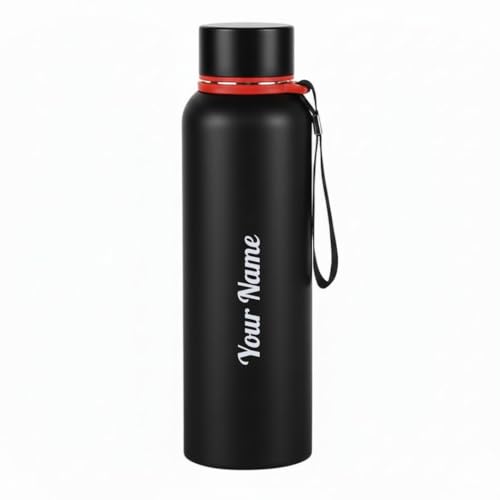 Image of Giftana Personalized Bottle with Name, Customized Stainless Steel Water Bottle for School, Office, Gym & Travel, Customized Gift for for Men & Women, Corporate Gifts for Employee (Black,800ml)