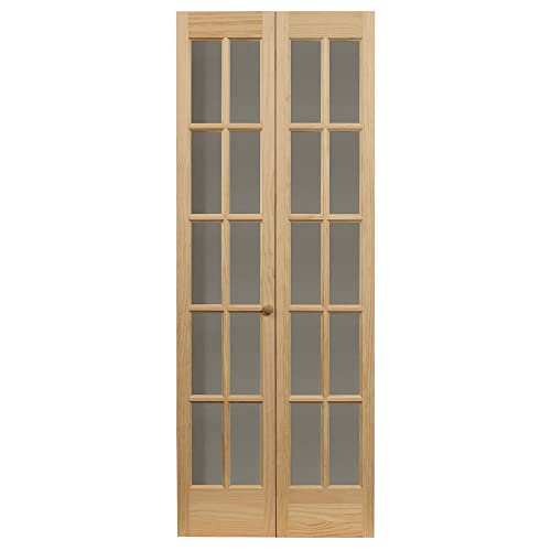 LTL Home Products 852726 Classic French Traditional Divided Glass French Bifold Intior Wood Door, 30' x 80', Unfinished Pine