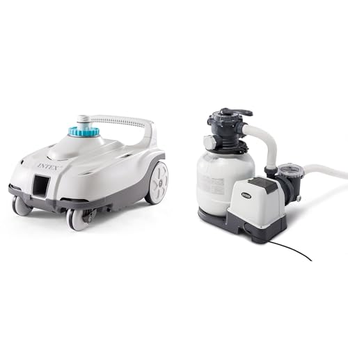 Intex ZX100 Auto Pressure Side Pool Cleaner with Hose and Converter and 2100 GPH Above Ground Pool Sand Filter Pump with Automatic Timer