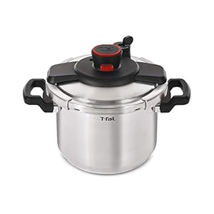 T-fal Clipso Stainless Steel Pressure Cooker 8 Quart, Induction Compatible, Secure locking System, One Hand System, Fast Cooking, Recipe Book Included, Cookware, Pots and Pans, Dishwasher Safe, Silver