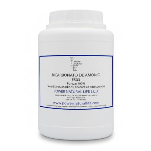 Bicarbonato de Amonio en Polvo 1 kg Power Natural Life - Grado Alimentario E503 - Leudante Profesional Repostería - Fabricación de Espumas de Caucho y Plástico