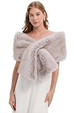 DJBM Women's Faux Fur Shawl Wraps Cloak Coat Sweater Cape for Evening Party Silver