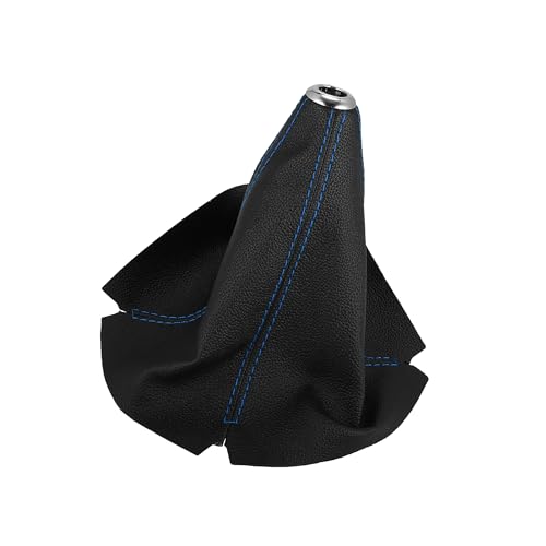 ACROPIX Car Shift Boot Cover Universal Gear Shift Knob Boot Dust Cover Faux Leather Black with Blue Line Car Parts