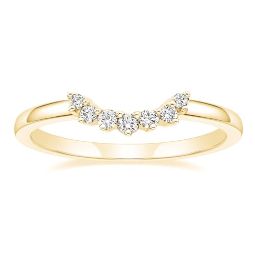 Mameloly Wedding Bands for Women Round Cut 14K Gold Plated CZ Cubic Zirconia Curved Stackable Engagement Rings for Her Size 8