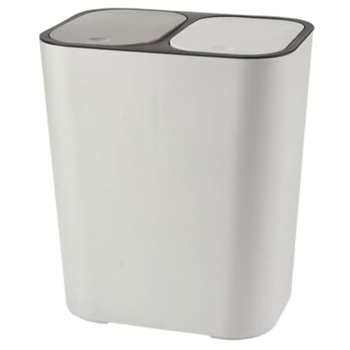 家庭用分別ゴミ箱 乾湿分別 蓋付きキッチンゴミ箱 (15l オフホワイト) コンパートメントゴミ箱 リサイクル缶 キッチンコン ビン 二段式ゴミ箱 堆肥箱 ゴミ箱の分別 コン ビン
