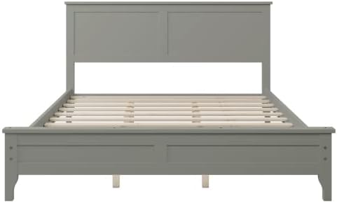 Miniatura 14 de Base de cama de tamaño matrimonial con cabecero y estribo, cama de plataforma de madera maciza blanca de estilo conciso moderno para niños,